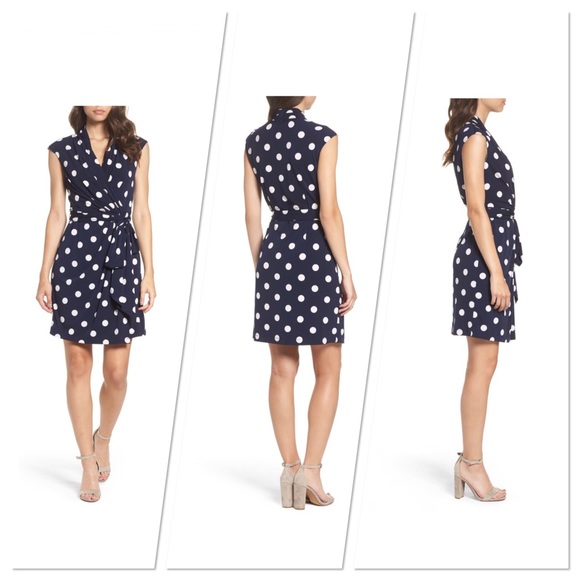 Eliza J Dresses & Skirts - NWOT Eliza J Polka Dot Jersey Faux Wrap Dress